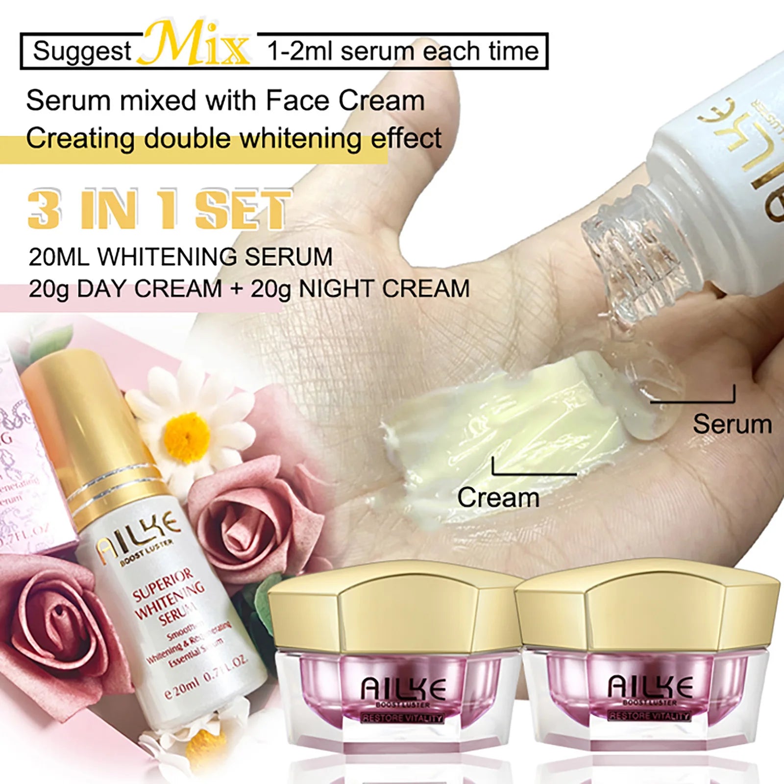AILKE Crème Visage Éclaircissante – Hydratant à l'Acide Hyaluronique