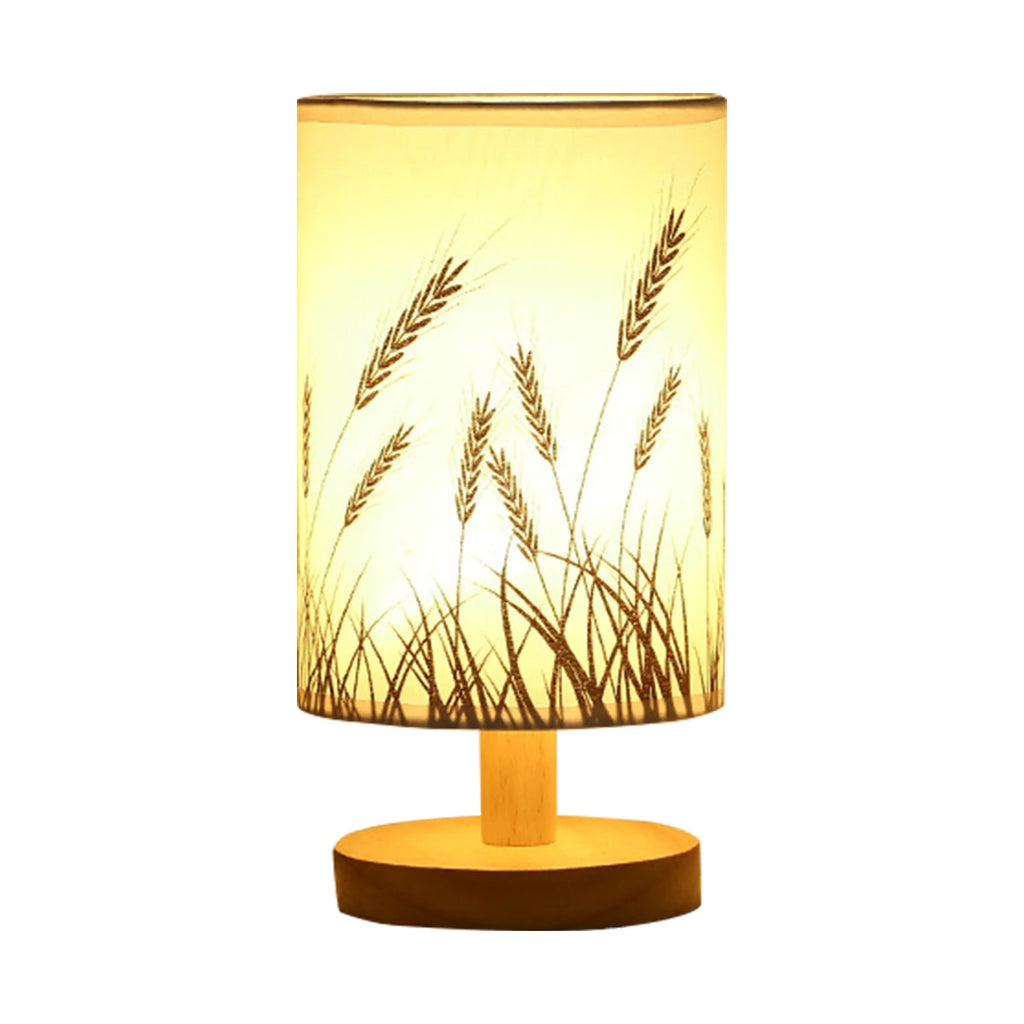 Lampe de chevet USB Veilleuses Lampe de table pour chambre Lampe de bureau en bois Veilleuse de chevet avec abat-jour cylindrique Décoration d'intérieur
