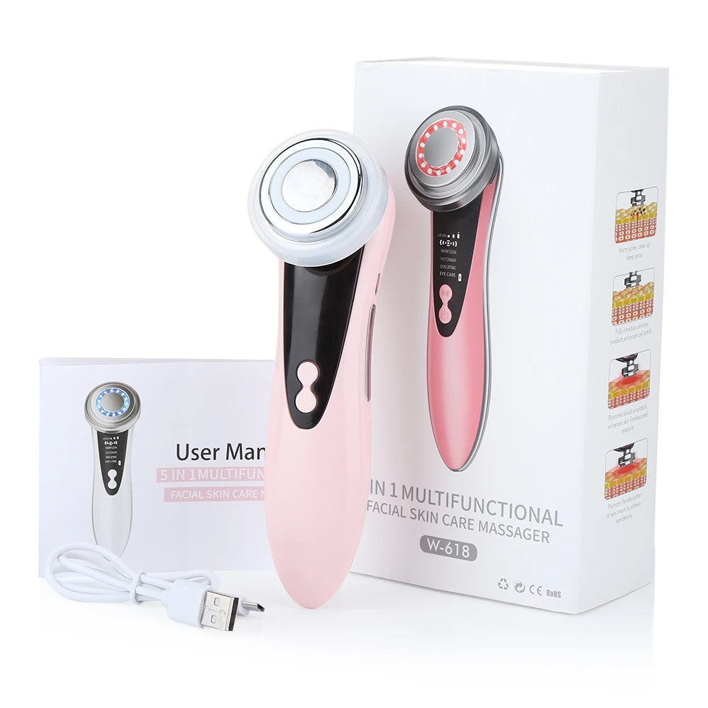 Appareil de massage facial EMS avec luminothérapie LED, vibrations soniques ioniques, raffermissement de la peau, lifting du visage, anti-rides, outil de beauté et de soin de la peau