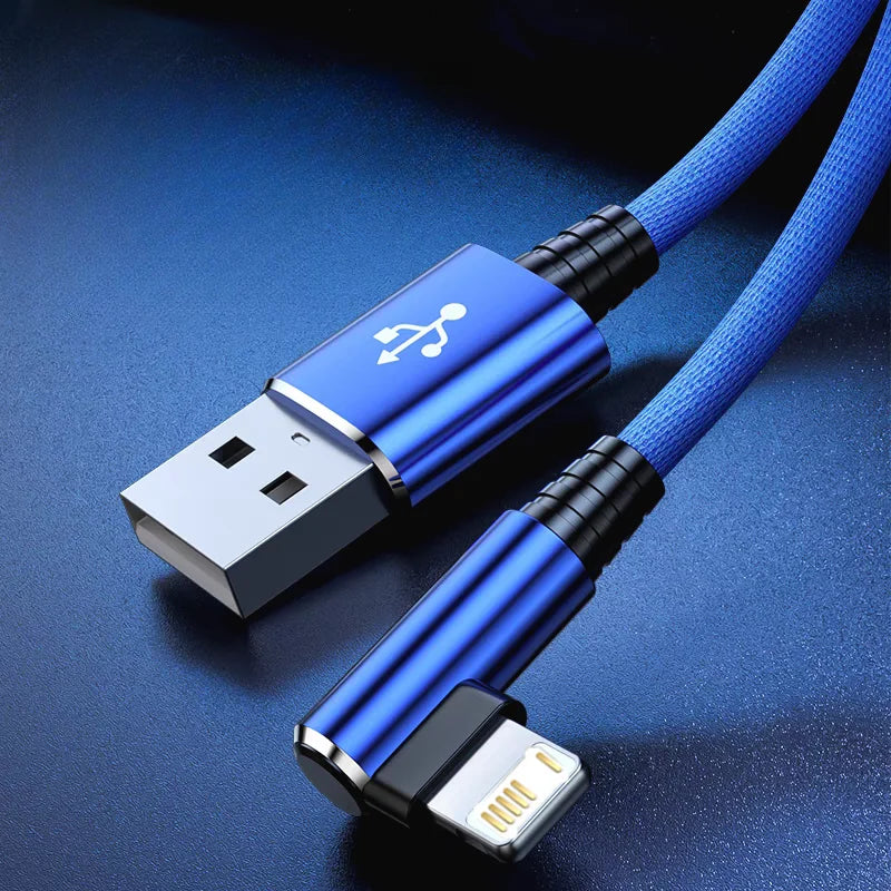 Câble USB de charge rapide coudé à 90 degrés pour iPhone 13 14 Pro Max 11 12 mini X XR XS 6S 7 8 Plus Câble de charge pour jeux sans obstruction