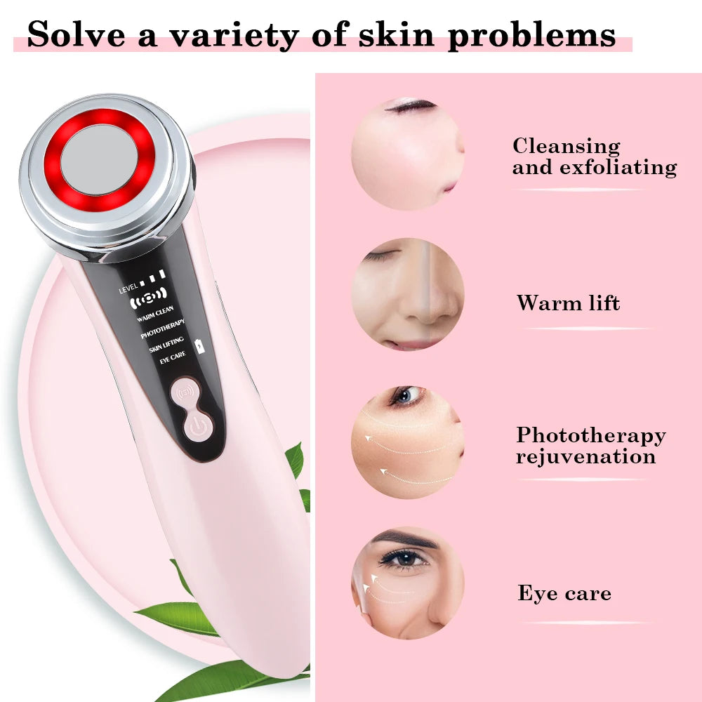 Appareil de massage facial EMS avec luminothérapie LED, vibrations soniques ioniques, raffermissement de la peau, lifting du visage, anti-rides, outil de beauté et de soin de la peau