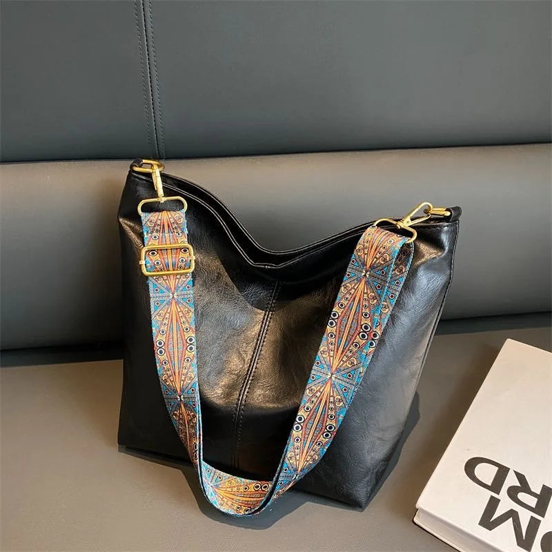 Sac à bandoulière vintage en cuir PU pour femme, grande capacité, fourre-tout style hobo, avec large bandoulière, décontracté, à porter en travers du corps, sac à main quotidien de qualité