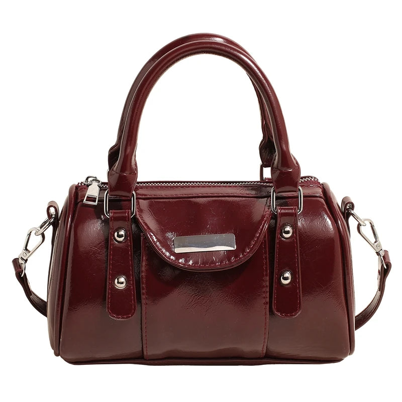 Mini sacs à main bordeaux pour femmes en cuir PU brillant, sacs à bandoulière de couleur unie, derniers sacs à main de luxe de créateur 2024