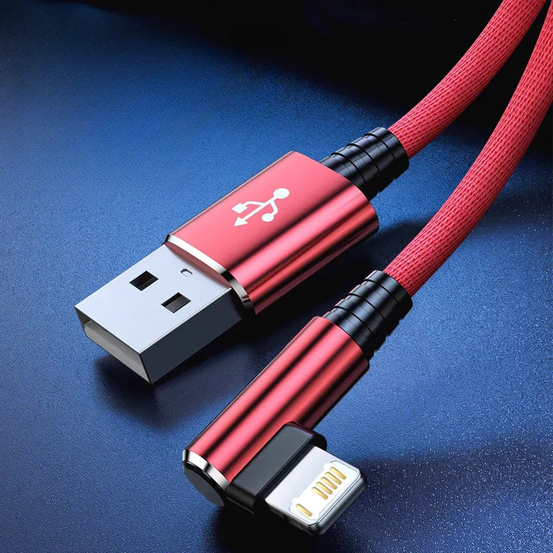 Câble USB de charge rapide coudé à 90 degrés pour iPhone 13 14 Pro Max 11 12 mini X XR XS 6S 7 8 Plus Câble de charge pour jeux sans obstruction