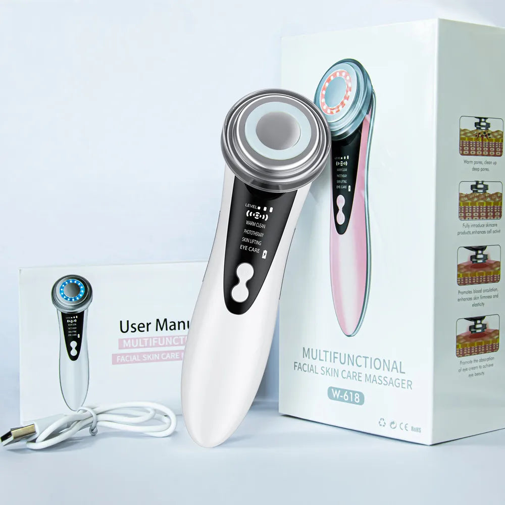 Appareil de massage facial EMS avec luminothérapie LED, vibrations soniques ioniques, raffermissement de la peau, lifting du visage, anti-rides, outil de beauté et de soin de la peau