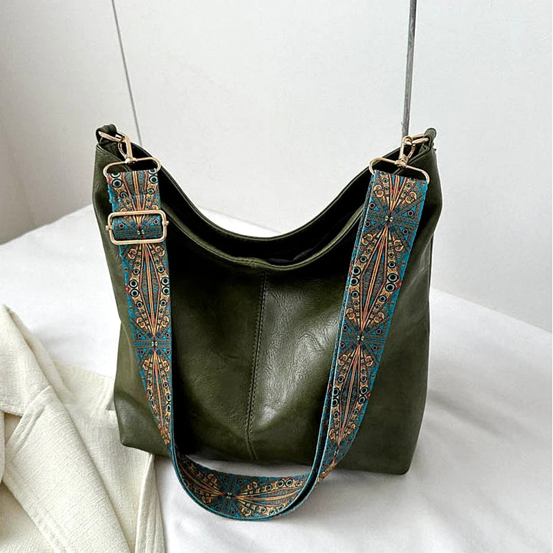 Sac à bandoulière vintage en cuir PU pour femme, grande capacité, fourre-tout style hobo, avec large bandoulière, décontracté, à porter en travers du corps, sac à main quotidien de qualité